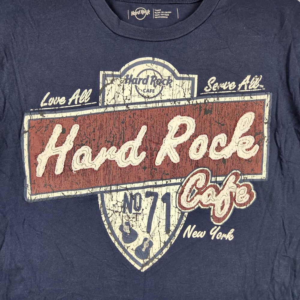 Hard Rock Cafe New York Shirt Mens Large Blue Distressed Raised Logo Graphic Tee